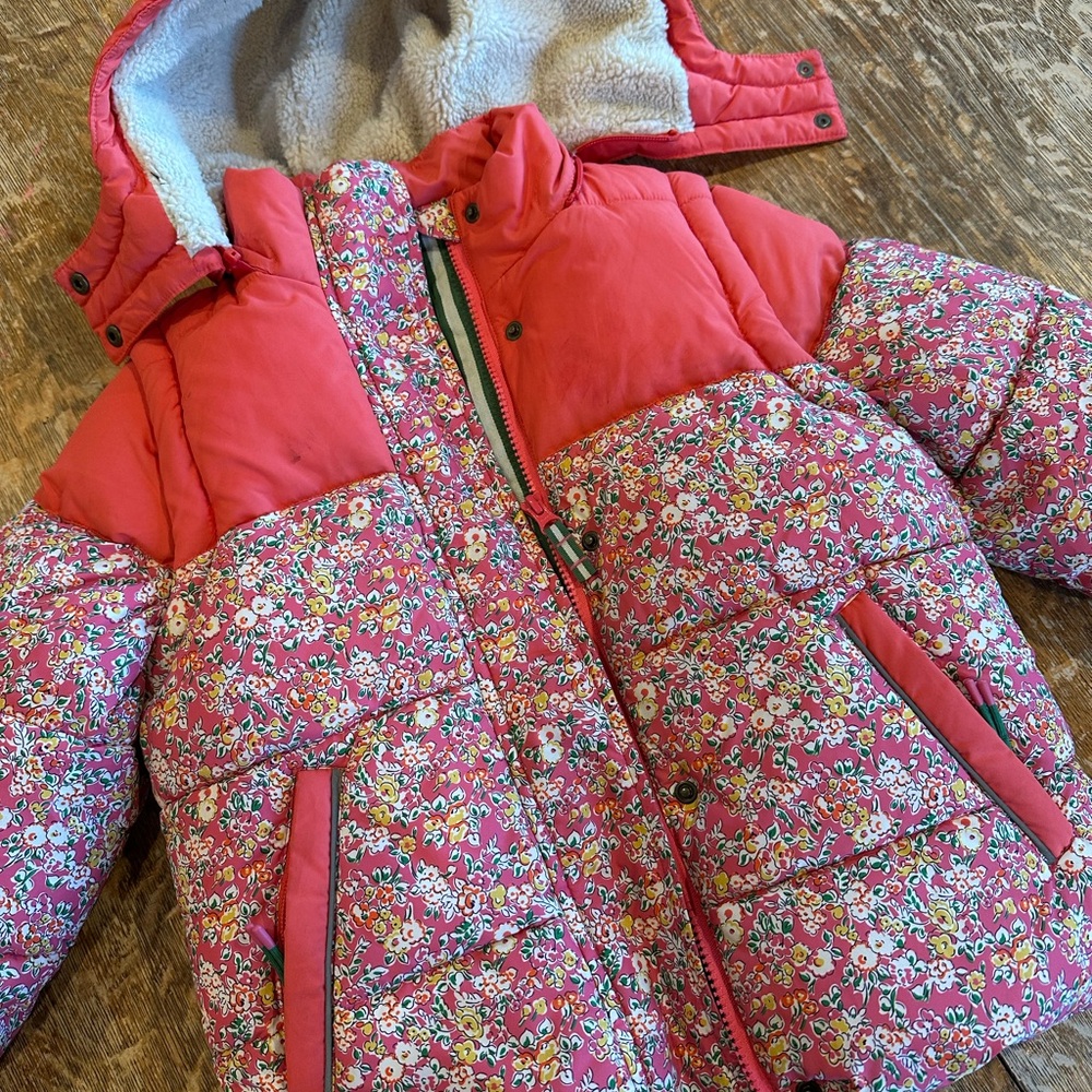 Boden Red Floral Puffer Jacket with Hood